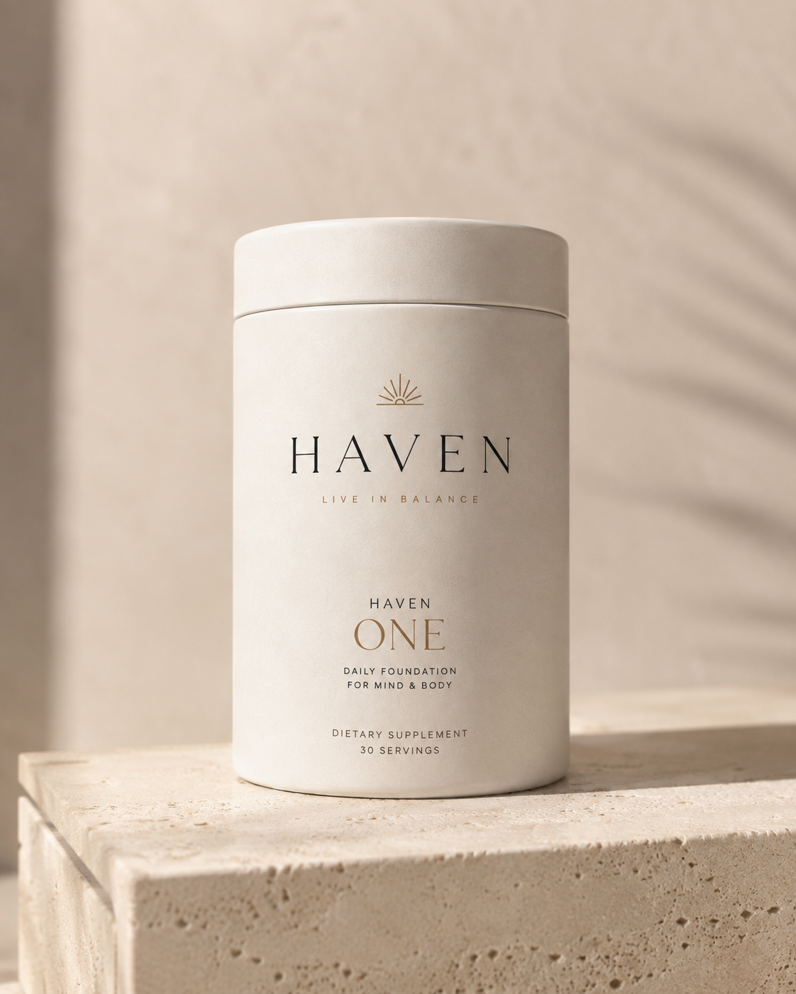 The HAVEN ONE canister on a travertine plinth